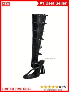 Knee-High Gladiator Sandals 3.1in Heel Square Toe Buckle Faux Leather